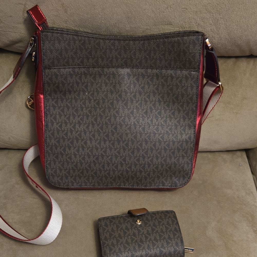 Michael Kors Dark Gray and Burgundy Crossbody Bag - Picture 2 of 3